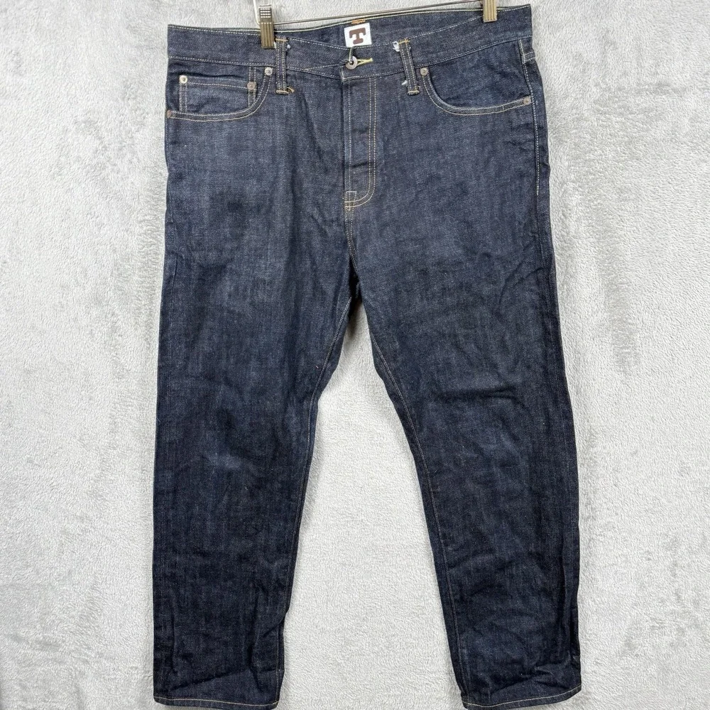 Tellason Straight Taper Jeans Size 35 Selvedge Kaihara Made USA Dark Wash Indigo
